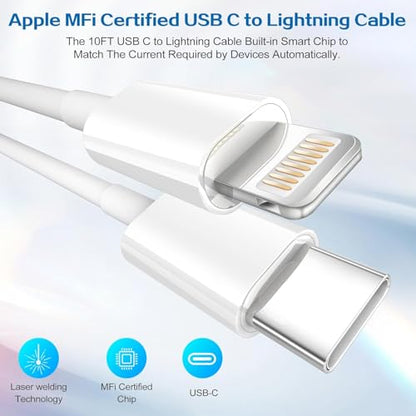 iPhone Charger Fast Charging Block,2Pack Quick Apple iPhone Wall Charger,Super Fast Apple Phone Chargers Power Adapter,10FT Long USB C to Lightning Cable for iPhone14/14 Pro Max/13 Pro/12 MiNi/11/XR/X - size: 10F T