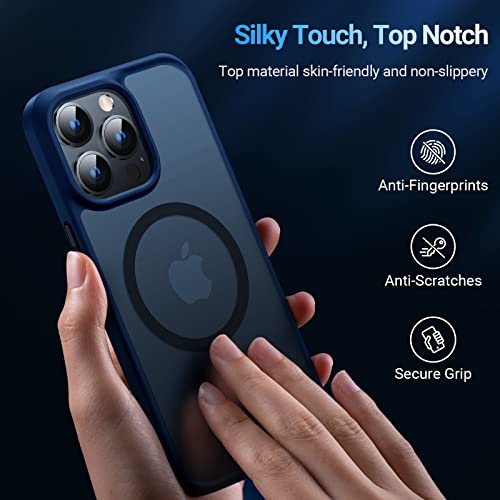 TORRAS Stronger Magnetic for iPhone 14 Pro Case, Translucent Navy Blue | 12 FT Military Grade Drop Tested, Compatible with MagSafe, Slim Protective Matte Silicone for iPhone 14 Pro Phone Case - color: Blue