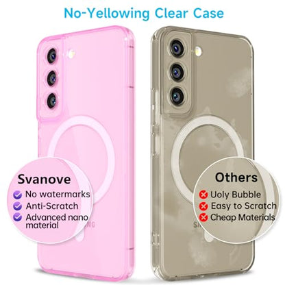 Svanove for Samsung Galaxy S22 Case Clear Compatible with Magsafe Silicone, Transparent Thin Magnetic Mag Safe Case Cute, Girly Aesthetic Trendy Slim Hard Rubber Camera Cover Protection, Light Pink - color: Clear Pink, size: S22