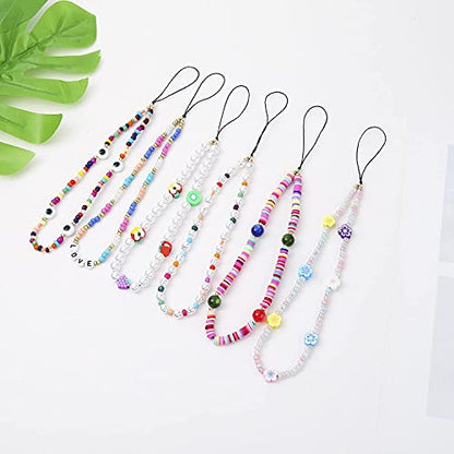 6PCS Beaded Phone Charms Strap Fruit Star Faux Pearl Rainbow Beads Phone Chains Beaded Lanyard for Camera Key Wallet Valentines Day Gifts for Her Women - style: Style6-5