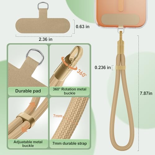 SHANSHUI Hand Wrist Strap Lanyard, 3 Pack Adjustable Cell Phone Lanyard Strap, Hand Wrist Strap Lanyard with 3x Tether Tabs for Smartphones-Grey Beige Pink - color: Gray+pink+yellow