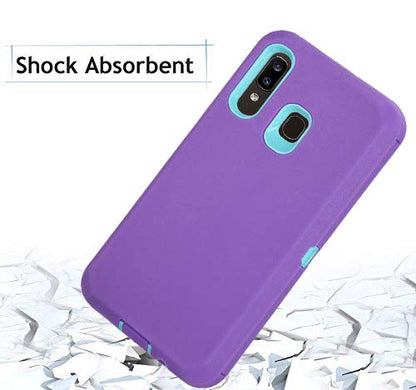 Heavy Duty Shockproof Defender Armor Case for Galaxy A20/A30/A50 (Purple/Mint), Built-in Screen Protector & Camera Protection - color: Purple/Mint