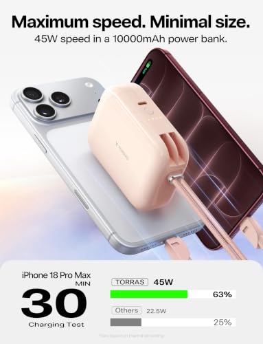 TORRAS Mini Power Bank for iPhone 18 Pro Max, 45W 10000mAh Portable Charger - color: ROSE GOLD