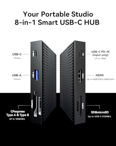 DOCKCASE Smart 8-in-1 CFexpress Type B/Type A Card Reader with Touch Screen | UHS-II SD/microSD Slots, 4K HDMI, USB-C & USB-A 3.2 Gen 2 (10Gbps), 100W PD for Filmmakers, Photographers & Creators