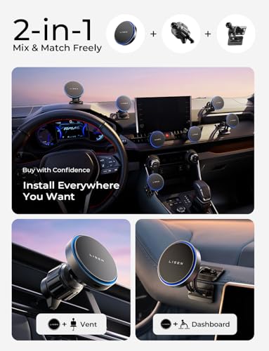LISEN 15W MagSafe Car Mount Charger, Magnetic Phone Holders for Your Car - color: Black Gray