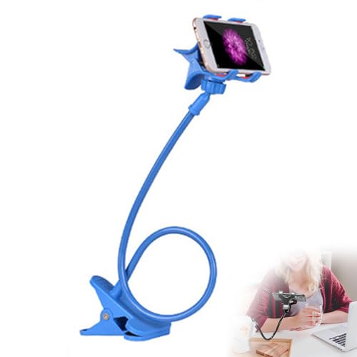 Gooseneck Cell Phone Holder Flexible for Desk Long Arm Mobile Phone Stand with Clip for Headboard & Bedside, Flexible Phone Stand Lazy Bracket Mount Clamp (Blue) - color: Blue