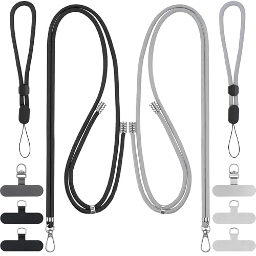BESARME 2-Pack Phone Lanyard And Wrist Strap Set With 6 Tether Tabs - color: Black Grey