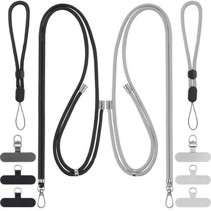 BESARME 2-Pack Phone Lanyard And Wrist Strap Set With 6 Tether Tabs - color: Black Grey