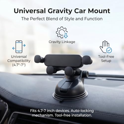 Car Phone Holder, Ultra-Durable Metal Cellphone Holder, 360° Rotation Cell Phone Car Mount, Suction Cup Auto Cellphone Mount, Universal for Most Smartphone (Black) - color: Black
