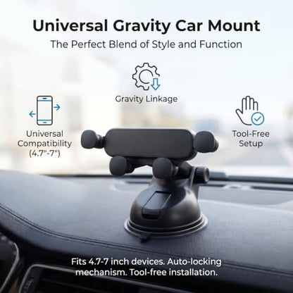 Car Phone Holder, Ultra-Durable Metal Cellphone Holder, 360° Rotation Cell Phone Car Mount, Suction Cup Auto Cellphone Mount, Universal for Most Smartphone (Black) - color: Black