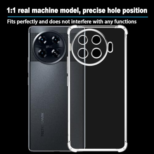 USTIYA Case for Tecno Spark 20 Pro+ Pro Plus Clear TPU Four Corners Military-Grade Protection Cover Transparent Soft funda