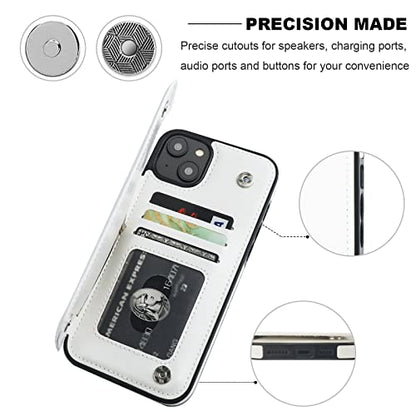 ONETOP for iPhone 14 Plus Wallet Case with Credit Card Holder,White | Kickstand,ID/Cash Holder,Case Wallet with Card Slots,Double Magnetic Clasp,Durable PU Leather Shockproof Cover for Women Men - color: White
