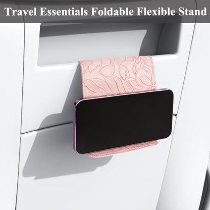 Airplane Travel Essentials for Flying Flex Flap Cell Phone Holder & Flexible Tablet Stand for Desk, Bed, Treadmill, Home & in-Flight Airplane Travel Accessories(1-Carved Pink) - color: 1-Carved Pink