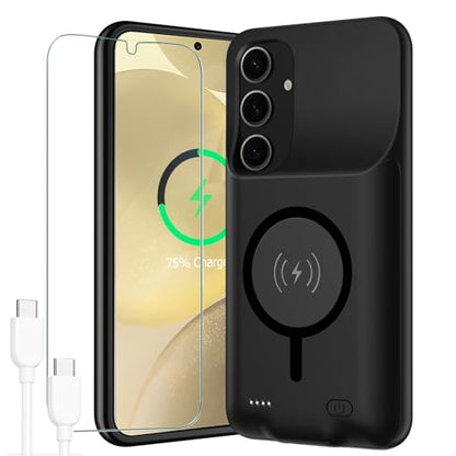 Battery Case for Galaxy S24, 10000mAh Portable Protective Wireless Charging Case Compatible with Galaxy S24 5G (6.2 inch) Rechargeable Extended Battery Pack Charger Cover with Carplay (Black) - size: Galaxy S24 -10000mAh