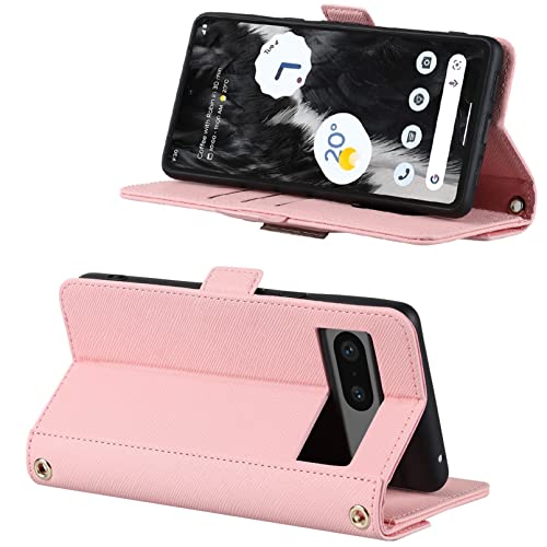 Crossbody Wallet for Google Pixel 7 Case with Strap,6.3",Pink | Long Shoulder Strap,Credit Card Holder, PU Leather, Handbag Purse, Kickstand, Make Up Mirror, Cover Case, for Women Girls - color: Pink