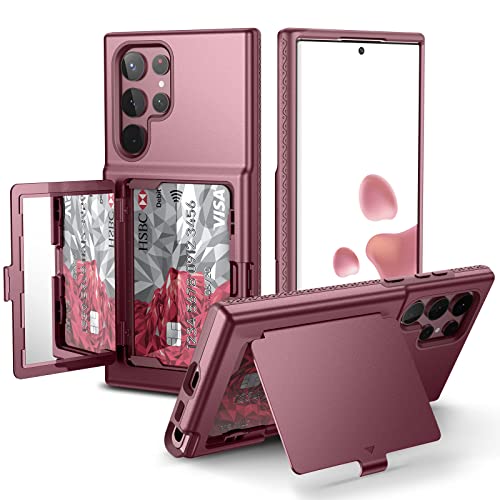 WeLoveCase for Samsung Galaxy S22 Ultra Wallet Case with Credit Card Holder & Hidden Mirror, All-Round Protection Shockproof Phone Cover Designed for Samsung Galaxy S22 Ultra, 6.8 Inch Burgundy - color: Burgundy