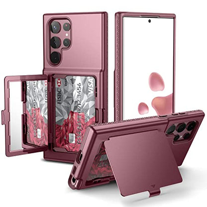 WeLoveCase for Samsung Galaxy S22 Ultra Wallet Case with Credit Card Holder & Hidden Mirror, All-Round Protection Shockproof Phone Cover Designed for Samsung Galaxy S22 Ultra, 6.8 Inch Burgundy - color: Burgundy