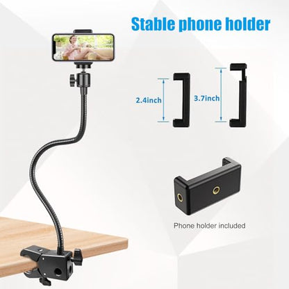 Webcam Stand, Webcam Mount Gooseneck Arm with Phone Holder Web Camera Stand Desk Mount Clip Clamp for Logitech Webcams C922 C930e C920S C920 C615 C960 C920x BRIO 4K NexiGo N60 and More - size: 21 INCH