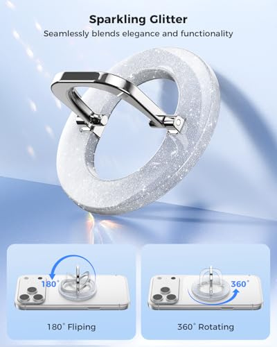 SUPERONE MagSafe Phone Grip, Magnetic Phone Ring Holder & Adjustable Stand - color: Glitter Silver