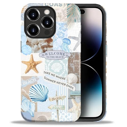 Case Compatible with iPhone 14 Pro Max, Cute Dual Layer Hybrid Phone Cover, Military Grade Drop Protection, Aesthetic Shockproof Phone Case for Women Girls, Boho Beach Summer Collage - color: Boho Beach Summer Collage, size: Iphone 14 Pro Max