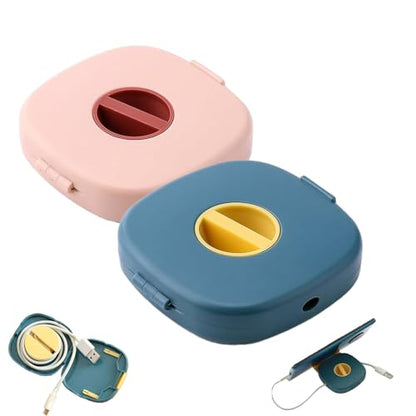 2 in 1 Cable Winder with Phone Stand, Durable Cable Organizer and Charging Stand, Portable Charging Cables Protective Case, for USB, Earphones (Blue+Pink) - color: BLUE+PINK