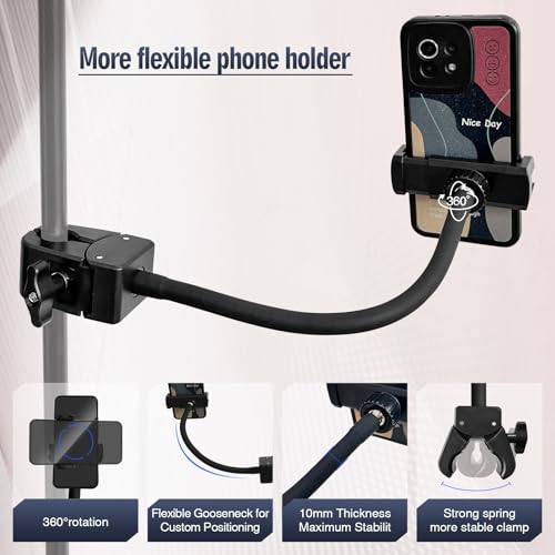 ROCKFREE Clip Phone Holder,360° Rotating Mount for Pole,11.81"Gooseneck Arm - style: 11.81" Gooseneck Arm Phone Holder