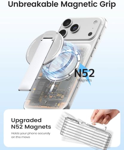 2026 Klearlook for MagSafe Phone Grip with Silicone Finger Strap, Removable Magnetic Phone Ring Holder with Adjustable Kickstand, Finger Phone Ring Grip for iPhone 17/16/15/14/13/12 Series, White - color: White