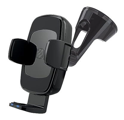 Scosche UQ3WDV-SP Windshield/Dashboard/Vent Qi-Certified 15W Wireless Charging Universal Cell Phone Car Mount, Adjustable Hands-Free Cell Phone Holder with Stick Grip, Black - style: Windshield / Dash / Vent