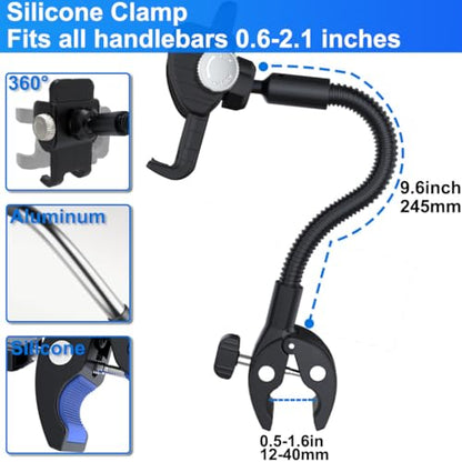 Phone Holder Spin Bike Mount, Goosencek Handlebar Clamp Holder Fit Peloton, Treadmill, Wheelchair, Indoor Exercise Bicycle, Mic Stand, Scooter, Stroller - Fit iPhone 15 Pro 14 13 & All 4-7" Cell Phone