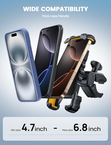 Lamicall Bike Phone Holder Mount - Motorcycle Handlebar Phone Mount Clamp, One Hand Operation ATV Scooter Phone Clip for iPhone 15/14 Pro Max/X/XS, Galaxy S10 and 4.7"- 6.8" Cellphone - Yellow - color: Yellow