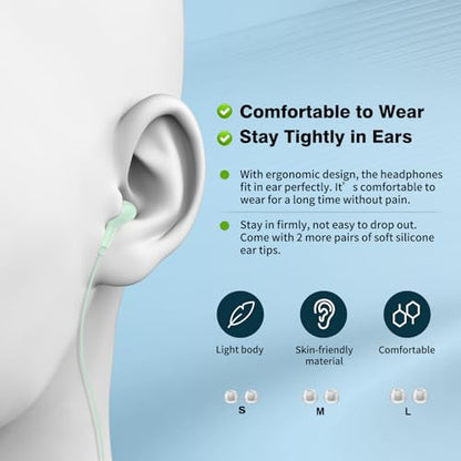 USB C Headphones for iPhone 18 Pro Max 17 16 15/Galaxy S26 FE Wired Earbuds - color: Mint-Green