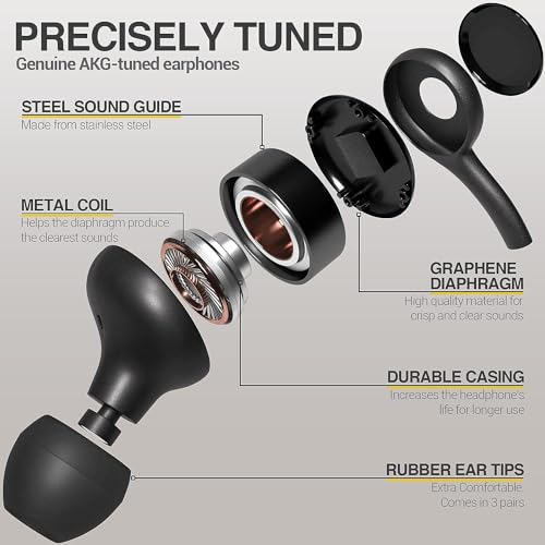 AKG Wired In-Ear Earbuds with Mic USB-C Earbuds with Braided Cable Compatible with Samsung Galaxy S24 Ultra, S24+, S23, S22, S21, S10, S10E & iPhone 15 Series