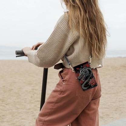 Small Crossbody Bags with Adjustable Shoulder Strap - color: Dragon Red Roses