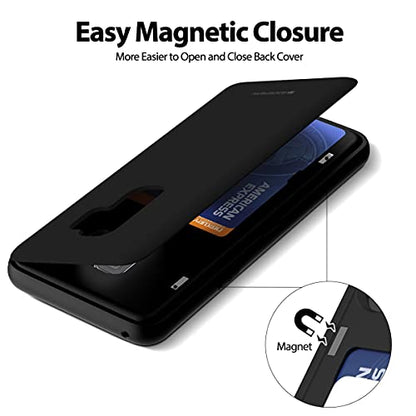 GOOSPERY Magnetic Door Bumper Compatible with Galaxy S9 Plus, Card Holder Wallet Case Easy Magnet Auto Closing Protective Dual Layer Sturdy Phone Back Cover - Black - color: Black, size: Galaxy S9 Plus
