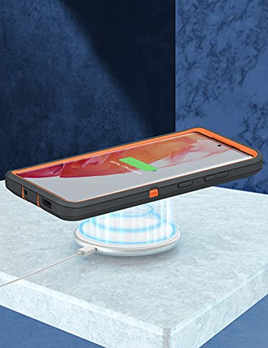 MXX Case Compatible with Galaxy S21 Ultra Case, 3-Layer Super Full Heavy Duty Body Bumper Cover/Shock Protection/Dust Proof, Designed for Samsung Galaxy S21 Ultra 5G 6.8 Inch 2021 (Orange/Gray) - color: Orange/Gray