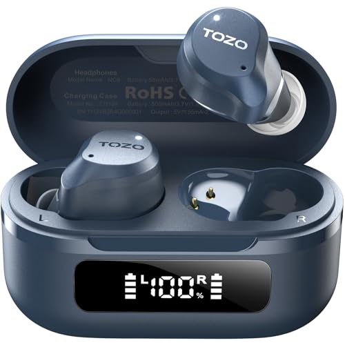 TOZO NC9 Hybrid Active Noise Cancelling Wireless Earbuds, 60H, LED Display - color: Blue