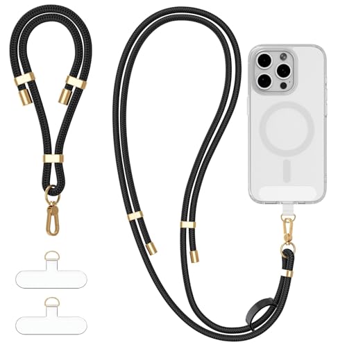 4-IN-1 Phone Lanyard Crossbody & Wrist Strap Kit with 2 Pack Tabs - color: Black