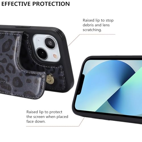 iCoverCase Compatible with iPhone 13 Mini Case with Card Holder, Wallet Phone Case for Women Men RFID Blocking PU Leather Protective Case 5.4 Inch (Black Leopard) - color: Black Leopard