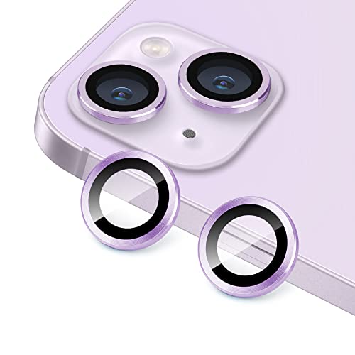 Compatible with iPhone 14 and 14 Plus Camera Lens Protector, Anti-Scratch Lens Cover 9H Tempered Glass Camera Screen Protector Shockproof Camera Ring for 14 and 14 Plus with 2 Lens - 2 Pcs - color: Purple