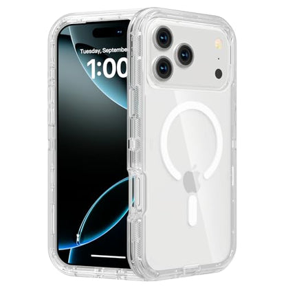 Follaroma Magnetic for iPhone 17 Pro Case,Heavy Duty Phone Cases,Clear,6.3" | Compatible with MagSafe, Heavy Duty Shock proof Protection, Military-Grade Anti-Drop, Dual Layer Transparent Protective Cover - color: Clear, size: iPhone 17 Pro 6.3''