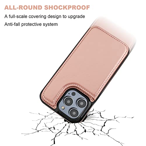 ONETOP for iPhone 14 Pro Wallet Case with Credit Card Holder,Rosegold | Kickstand,ID/Cash Holder,Case Wallet with Card Slots,Double Magnetic Clasp,Durable PU Leather Shockproof Cover for Women Men - color: Rose Gold