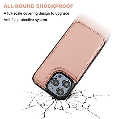 ONETOP for iPhone 14 Pro Wallet Case with Credit Card Holder,Rosegold | Kickstand,ID/Cash Holder,Case Wallet with Card Slots,Double Magnetic Clasp,Durable PU Leather Shockproof Cover for Women Men - color: Rose Gold