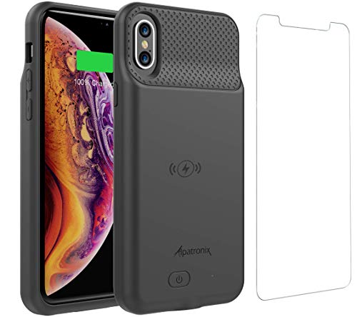 iPhone Xs/X Battery Case, Alpatronix BXX Wireless Portable Power Bank and iPhone Xs Slim Charger, 50% Faster Charging Battery Pack, Original iPhone Lightning Chip – Black
