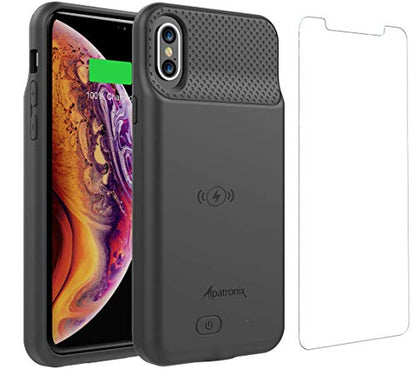 iPhone Xs/X Battery Case, Alpatronix BXX Wireless Portable Power Bank and iPhone Xs Slim Charger, 50% Faster Charging Battery Pack, Original iPhone Lightning Chip – Black