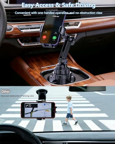 Universal Car Cup Holder Phone Mount with Detachable Base & Long Neck, 360° Rotating for No-Shake View, Securely Fits 65-106mm Large Truck/SUV Cups, Compatible with All 4-7 Inch Smartphones