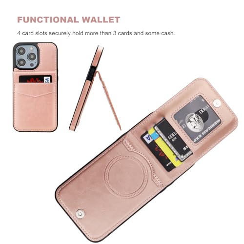 KIHUWEY for iPhone 14 Pro Max Wallet Case for MagSafe, Rose Gold | Card Holder, Wireless Charging, RFID, Flip PU Leather, Magnetic, Kickstand, Heavy Duty Protective - color: Magsafe for Rose Gold