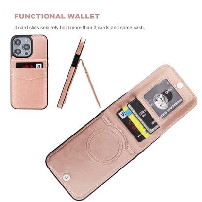 KIHUWEY for iPhone 14 Pro Max Wallet Case for MagSafe, Rose Gold | Card Holder, Wireless Charging, RFID, Flip PU Leather, Magnetic, Kickstand, Heavy Duty Protective - color: Magsafe for Rose Gold