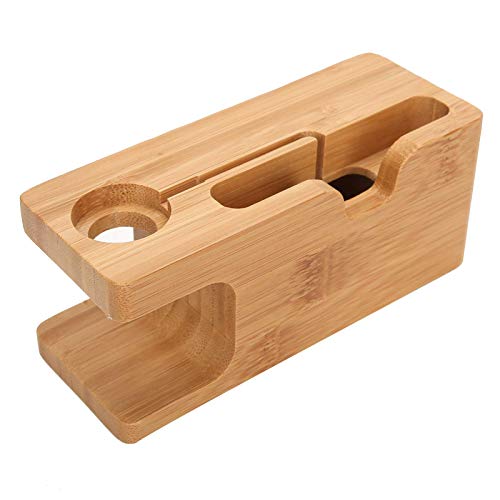 Pssopp Bamboo Charging Station, Wooden Charging Station Desktop Docking Station Organizer for Cellphone Smart Watch Tablet Charging Cables