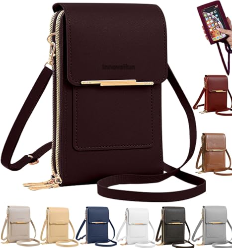 Anti-Theft Leather Bag,Small Crossbody Cell Phone Purse Wallet for Women,Touchscreen Phone Purse Crossbody Bag - color: Chocolate Brown