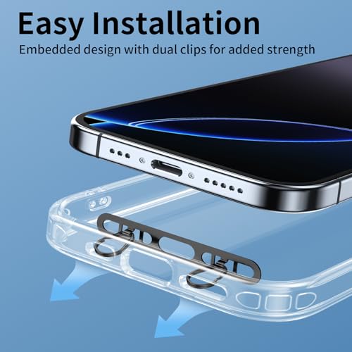 saxsion Phone Lanyard Tab, 2-Ring Metal Tether Tab for iPhone - Ultra-Thin Stainless Steel Cell Phone Lanyard Patch, No Block Charging Port, Anti-Loss Strap Attachment (Champagne Gold+black) - color: Champagne Gold+black